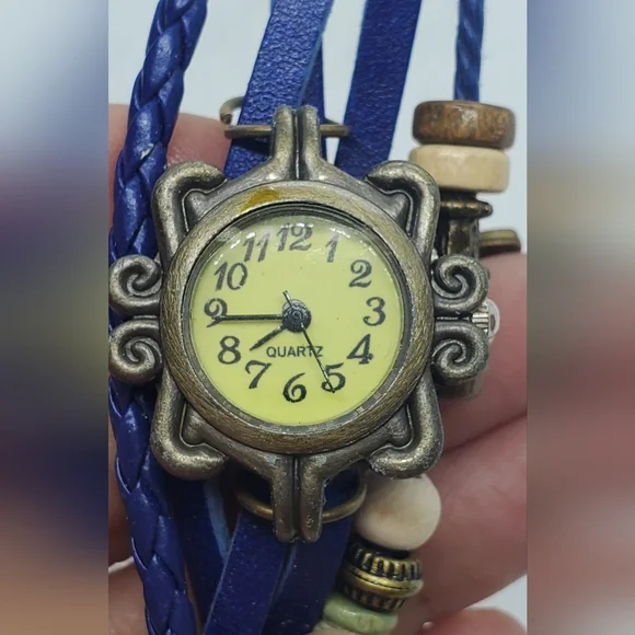 Watch In Blue Braided Leather with Butterfly Charm - Picture 2 of 6